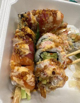 Samurai on the left and crunch roll on the right both delicious!