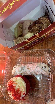 Cookies, cannoli and red velvet cupcake