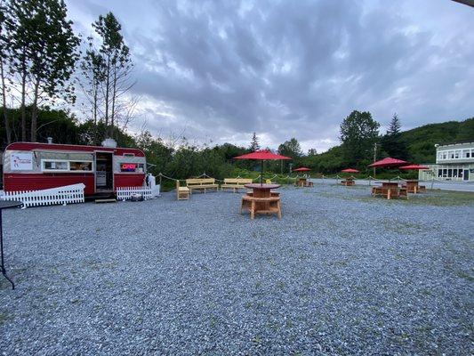 Outdoor and covered tent seating... outdoor theater too!