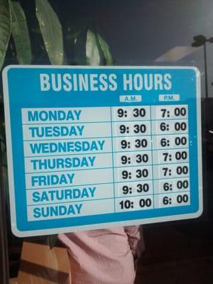 Business hours posted as of 5/6/2015