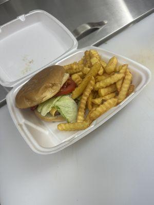 Homemade Cheeseburger With Fries.