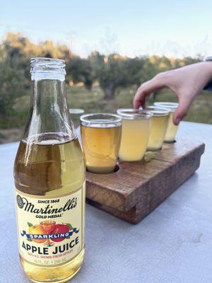 martinelli's sparkling apple juice (non-alcoholic option) + flight of four ciders