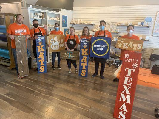 Wood Sign Making Team Building event for a group from SHSU