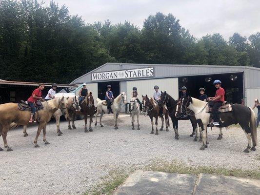 Our whole group did great for the 1-hour trail ride. First time in a horse for many of us.