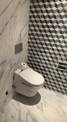 Wall mounted Toto toilet with washlet seat