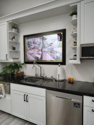 We provide The Frame TV for the versatility of a television, the added security of monitoring access and the stealthy "art" mode.