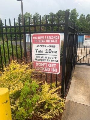 Yard hours to access units