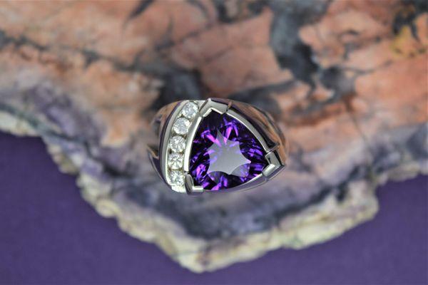 Nigerian Amethyst & Diamond Ring