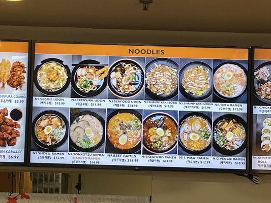 Noodles menu