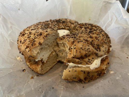 Everything bagel with cream cheese