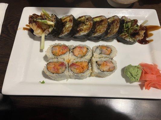 Spider roll and Spicy yellowtail roll