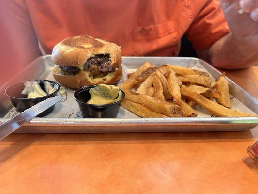 Hamburgers were delicious, I really liked the fries husband prefers thinner fries.