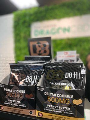 In store ONLY - delicious Delta 8 D8-HI cookies in chocolate and peanut butter.