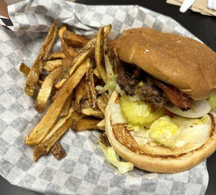 1/4 pound Bacon Cheeseburger with hand cut fries