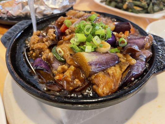 46. Eggplant with Minced Pork in Hot Pot