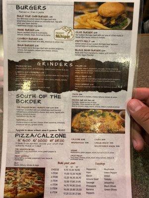 Back of menu