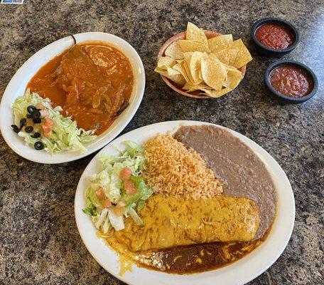 Beef enchilada, and chili releno