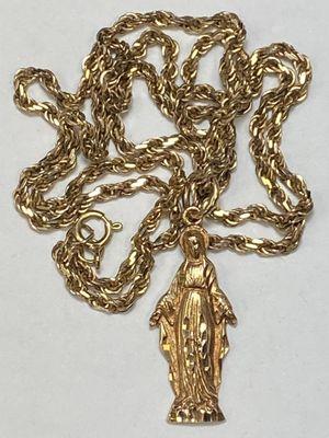 ~ Gold Fashion Necklace/Pendant ~ Religious ~
  18K Yellow Gold Miraculous Virgin Mary Pendant Twisted Chain Necklace. 22"