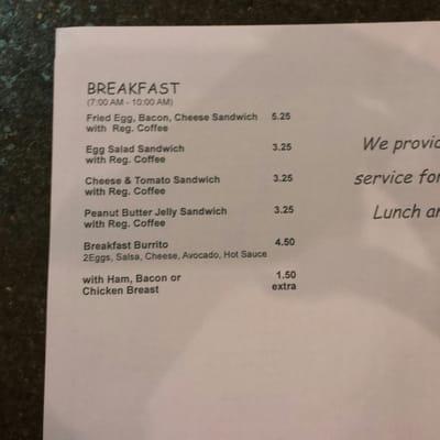 Breakfast menu