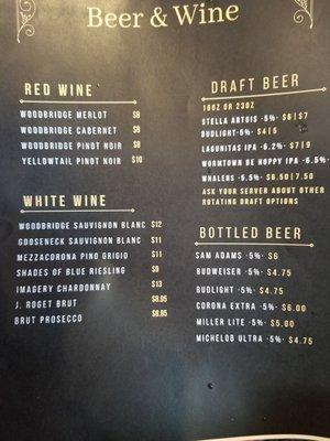 Beer & wine menu. Bar is pretty well stocked.