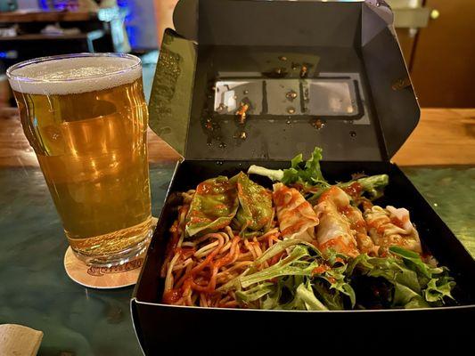 Take out dumplings and a beer nextdoor at the Theadore.  Nice combo!