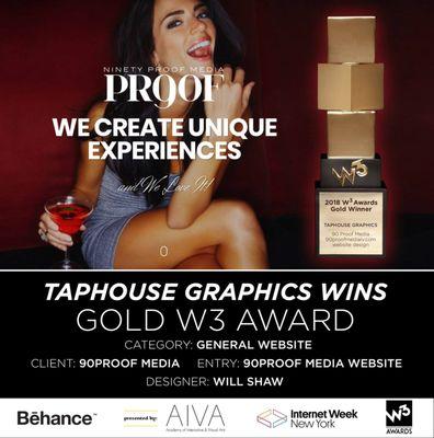 New website design for 90 PROOF MEDIA from Las Vegas, NV wins Gold W³ Award.