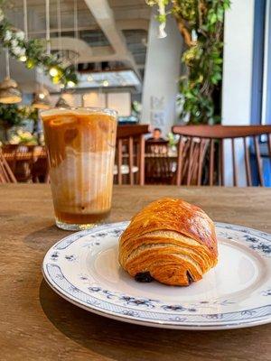 Iced Honey Lavender Latte Chocolate Croissant