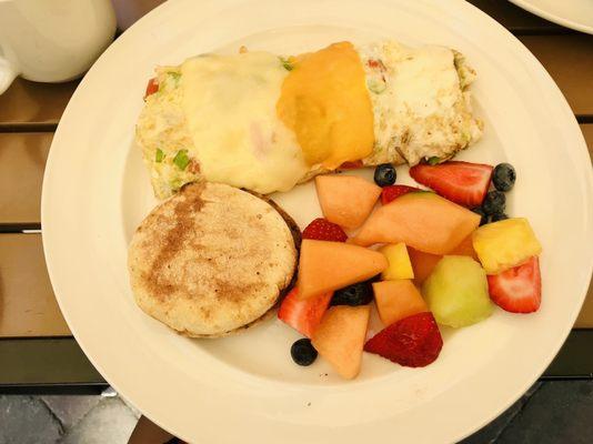 Veggie Omelette with English muffin and fruit