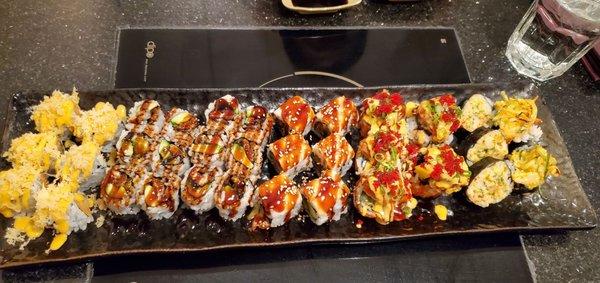 Spicy Tuna Maki. Scorpion Maki .5 Piece Kiss of Fire Maki. una avo maki. 5 Piece Hokkai Yaki Maki