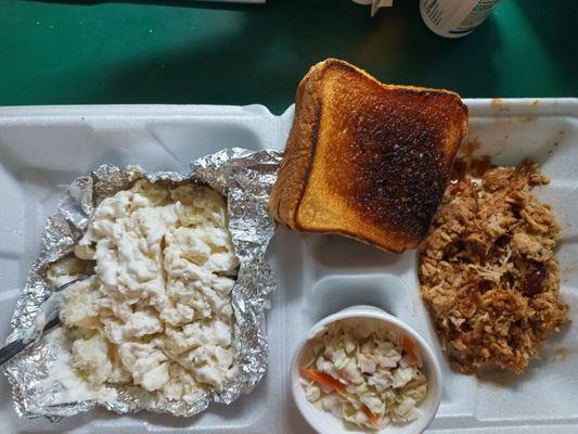 Pulled pork lunch w baked potato + coleslaw sides