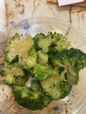 Steamed broccoli that is on the verge of spoiling.