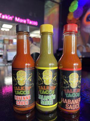 They make their own Talkin' Tacos hot sauce. Cool.