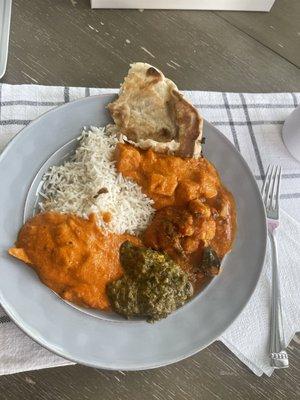 Butter chicken, saag paneer, chicken tikka masala