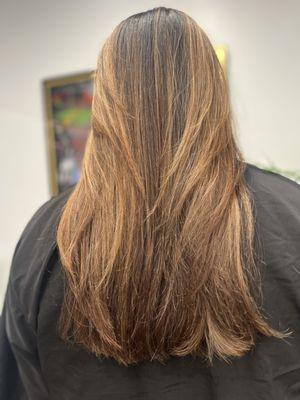 Brazilian Blowout and fresh Balayage.