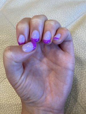 Dip manicure with gel drawn line. No tip.