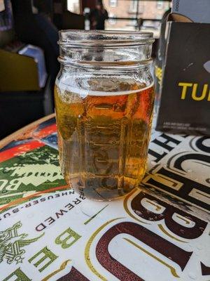 A mason jar of their 6th St Dive Brew