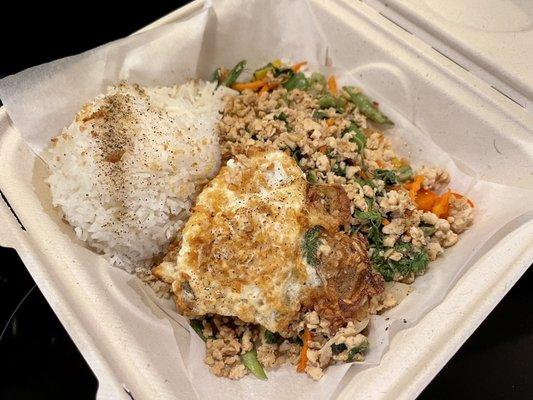 Thai Spicy Basil with chicken, now comes with a fried egg ($8 price jump in 1 year, that's an expensive egg) - VN