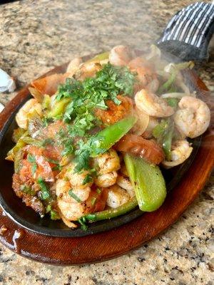 Sizzling shrimp fajitas