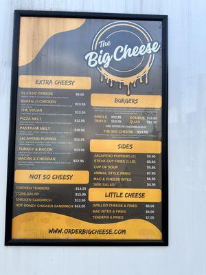 The Big Cheese menu