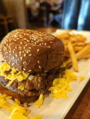 Texas Chili Cheeseburger whole wheat bun. Get the White bun its better