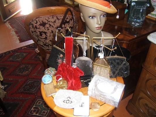 Cute vintage hats , purses , handbags, compacts