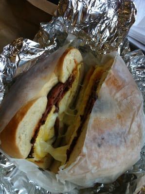 Turkey bacon egg and cheese on a bagel!