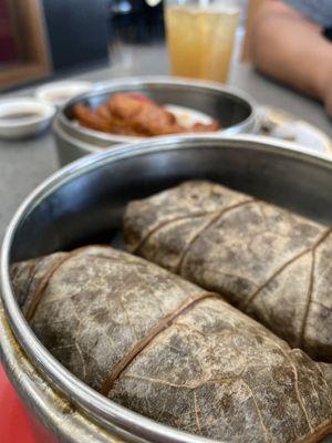 Yummy..sticky rice with meat wrapped in lotus leaf.