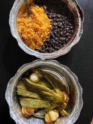 Rice and beans; grilled nopales