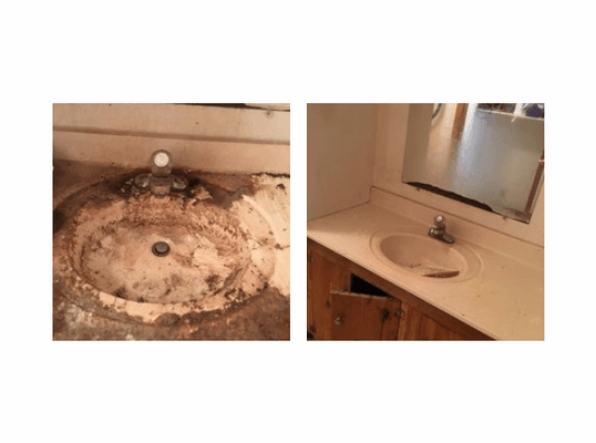 Before and afters of a sink that had seen better days. We love to clean!