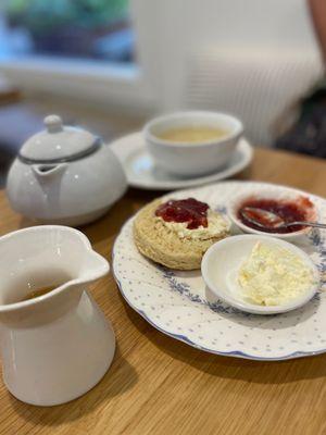 Scone, jasmine tea, and raw honey - so delicious!!