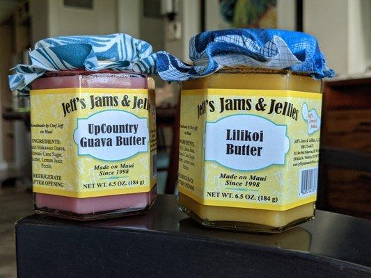 Jeff's Jams & Jellies. UpCountry Guava Butter and Lilikoi Butter.