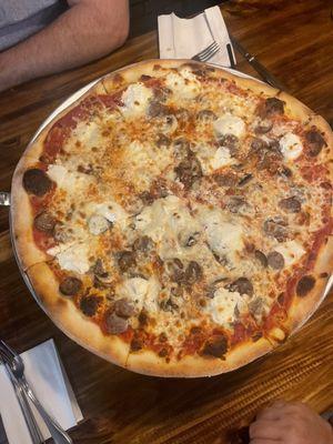 Sausage ricotta mushroom pizza