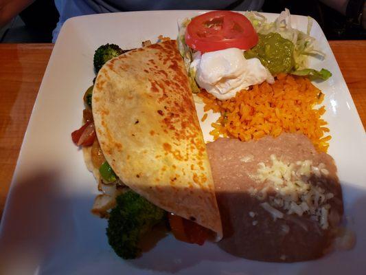 Enchiladas and veggies quesadillas