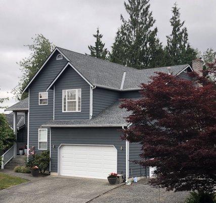 This house really stands out with their brand new Pabco pewter grey roof, done by our professional here at All Season Roofing!